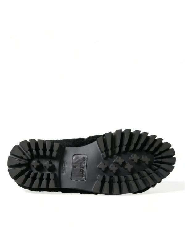 Elegant Black Fur Slip On Loafers for Men - Image 6