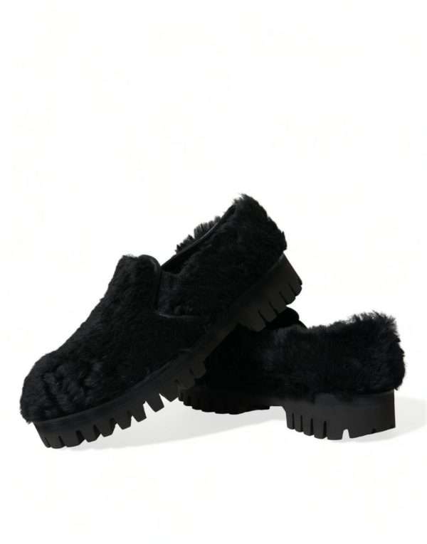 Elegant Black Fur Slip On Loafers for Men - Image 7