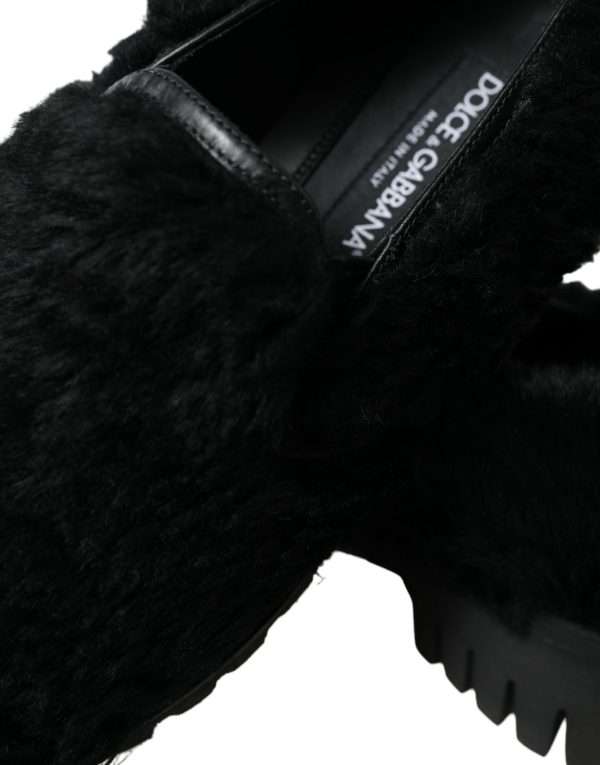 Elegant Black Fur Slip On Loafers for Men - Image 8