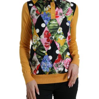 Elegant Patchwork Henley Silk Blend Sweater