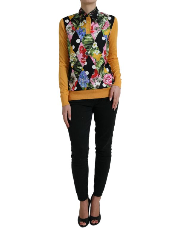 Elegant Patchwork Henley Silk Blend Sweater - Image 4