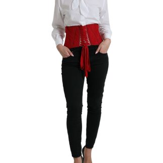 Silk Corset Waist Belt in Fiery Red