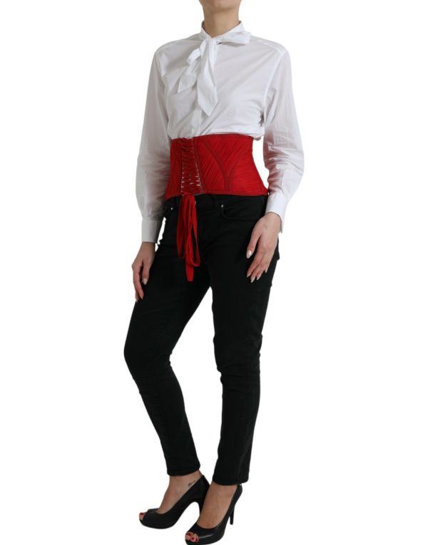 Silk Corset Waist Belt in Fiery Red - Image 2