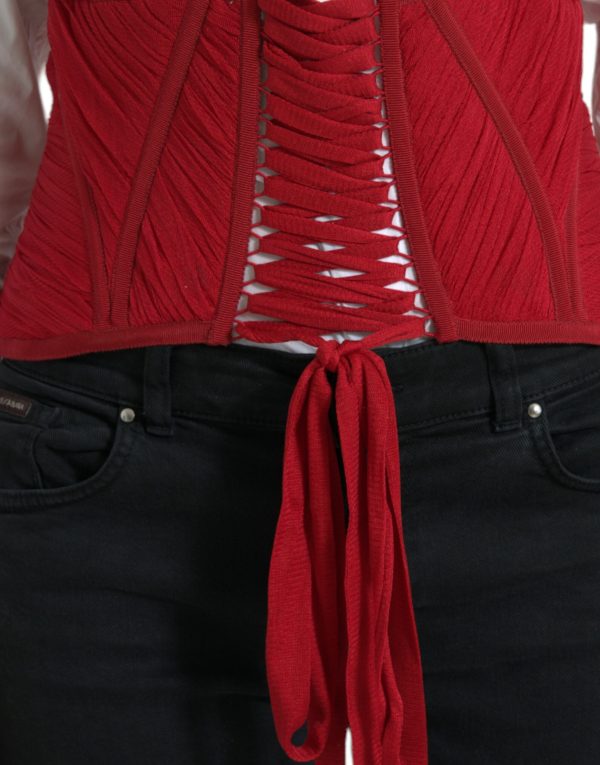 Silk Corset Waist Belt in Fiery Red - Image 4