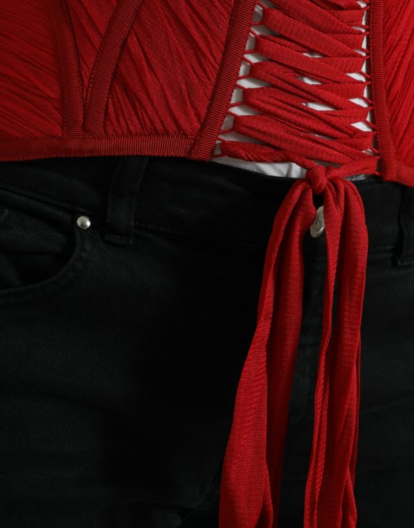 Silk Corset Waist Belt in Fiery Red - Image 5