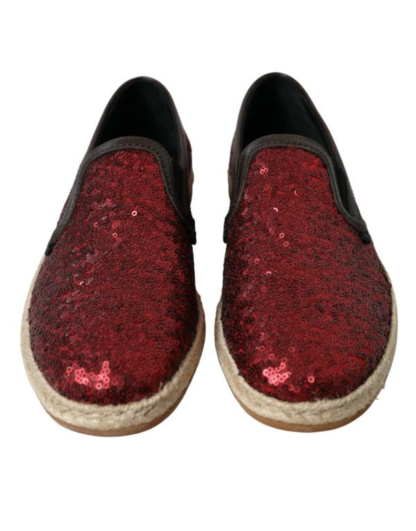 Red Sequined Leather Loafers - Image 2