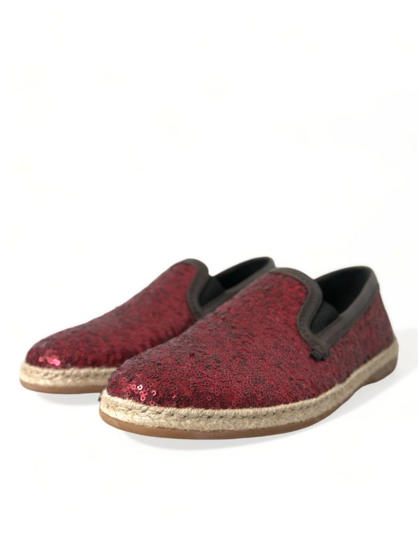Red Sequined Leather Loafers - Image 3