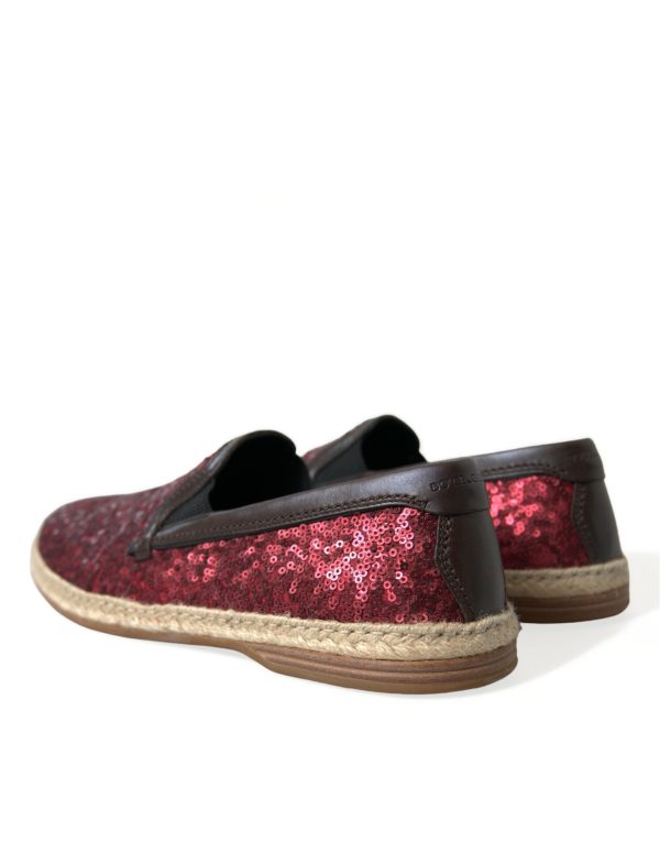 Red Sequined Leather Loafers - Image 4