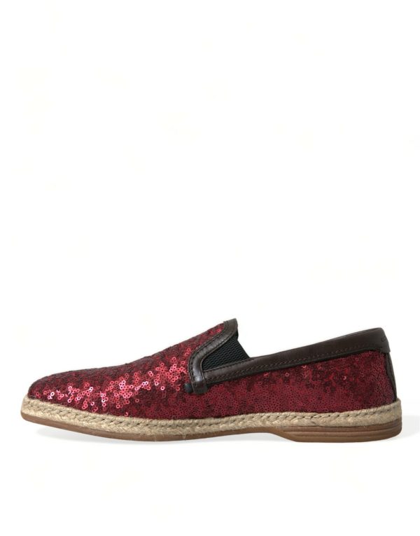 Red Sequined Leather Loafers - Image 5