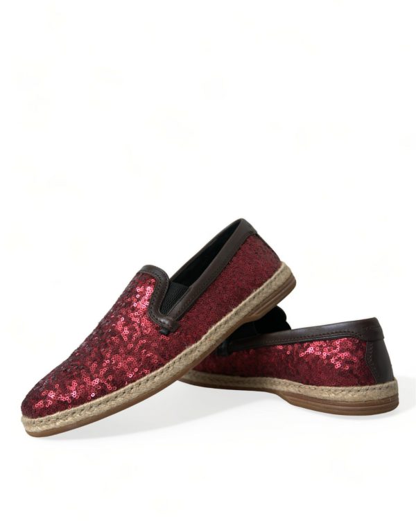 Red Sequined Leather Loafers - Image 7