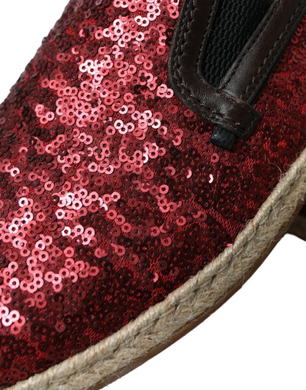 Red Sequined Leather Loafers - Image 8