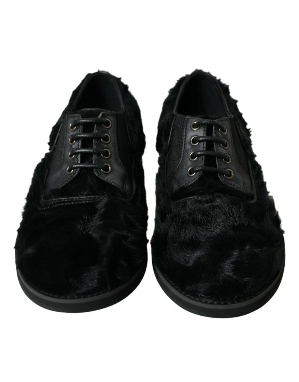Elegant Black Fur Derby Dress Shoes for Men - Image 2