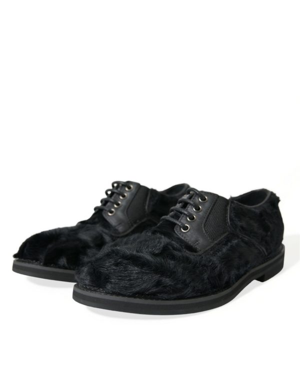 Elegant Black Fur Derby Dress Shoes for Men - Image 3