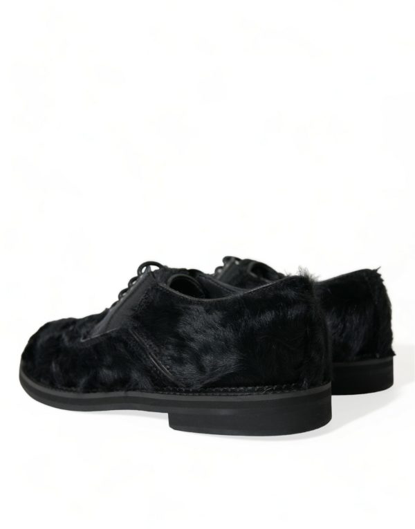 Elegant Black Fur Derby Dress Shoes for Men - Image 4