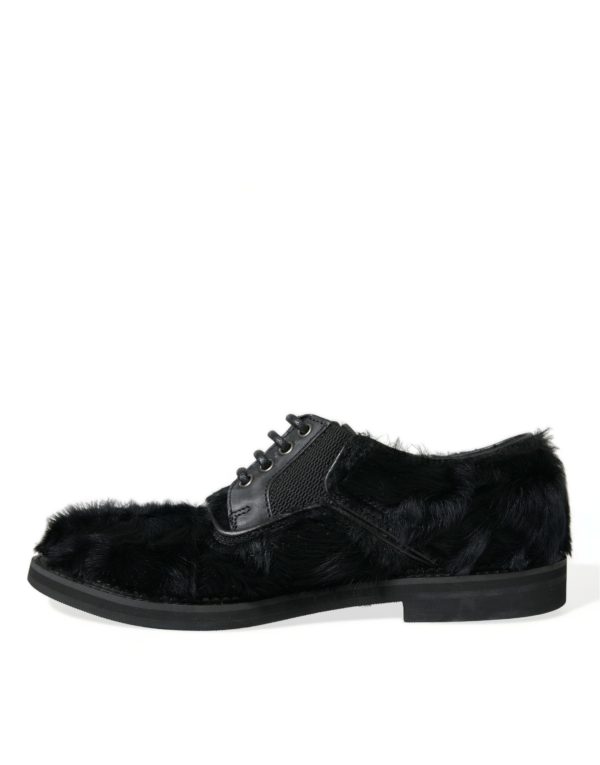 Elegant Black Fur Derby Dress Shoes for Men - Image 5