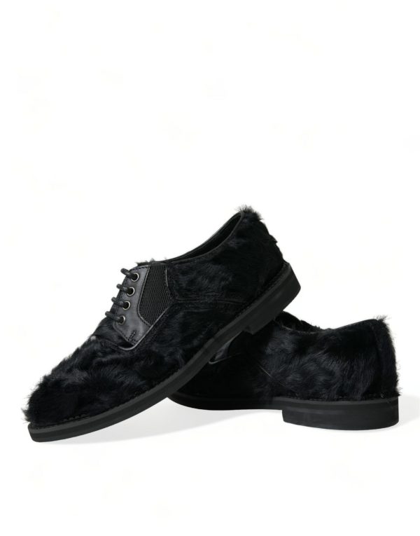 Elegant Black Fur Derby Dress Shoes for Men - Image 7