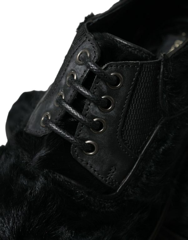 Elegant Black Fur Derby Dress Shoes for Men - Image 8