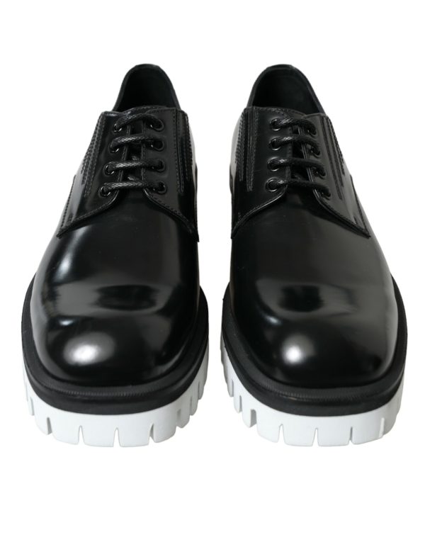 Sophisticated Black and White Leather Derby Shoes - Image 2