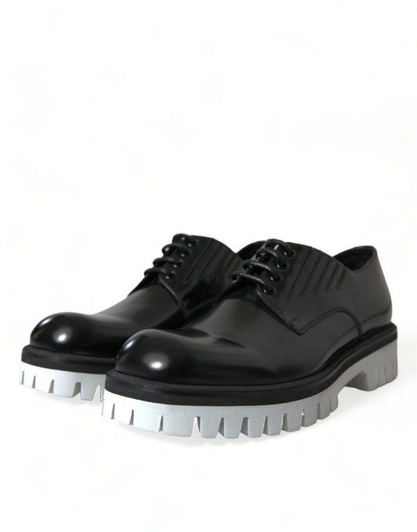 Sophisticated Black and White Leather Derby Shoes - Image 3
