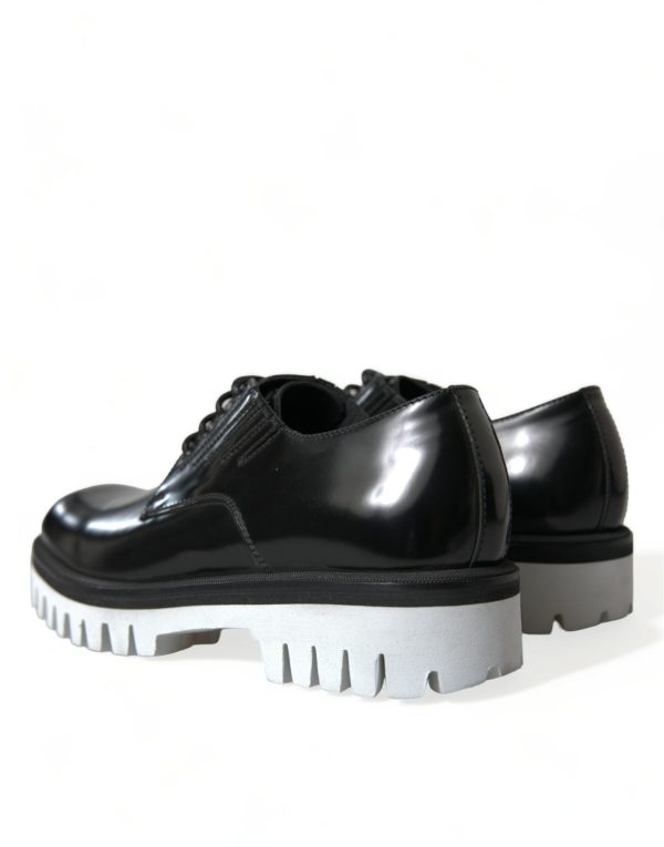 Sophisticated Black and White Leather Derby Shoes - Image 4