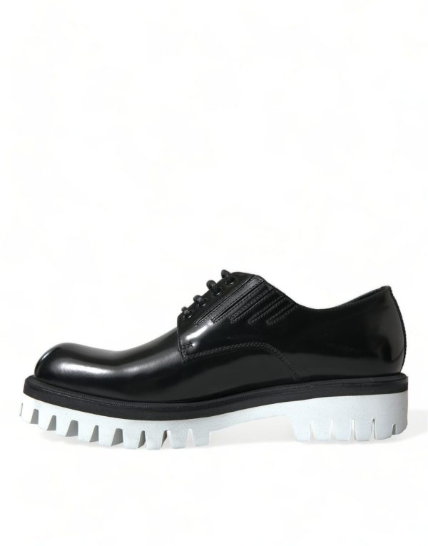 Sophisticated Black and White Leather Derby Shoes - Image 5