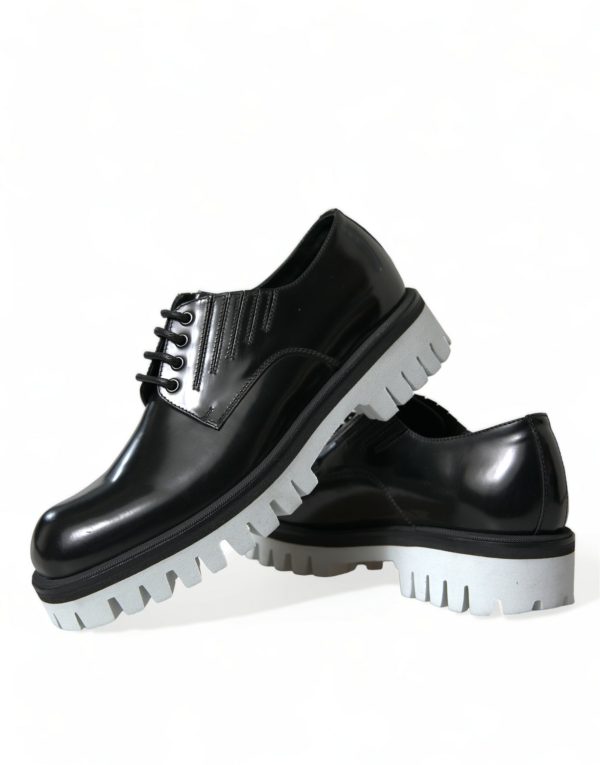Sophisticated Black and White Leather Derby Shoes - Image 7