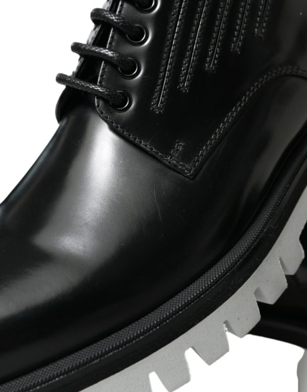 Sophisticated Black and White Leather Derby Shoes - Image 8