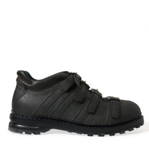 Black Leather Ankle Strap Boots