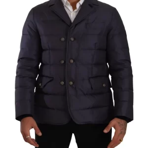 Elegant Dark Blue Silk Blend Jacket