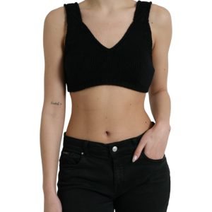 Elegant Black Cashmere Bustier Crop Top