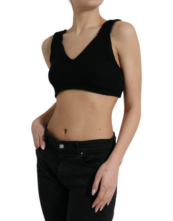 Elegant Black Cashmere Bustier Crop Top - Image 2
