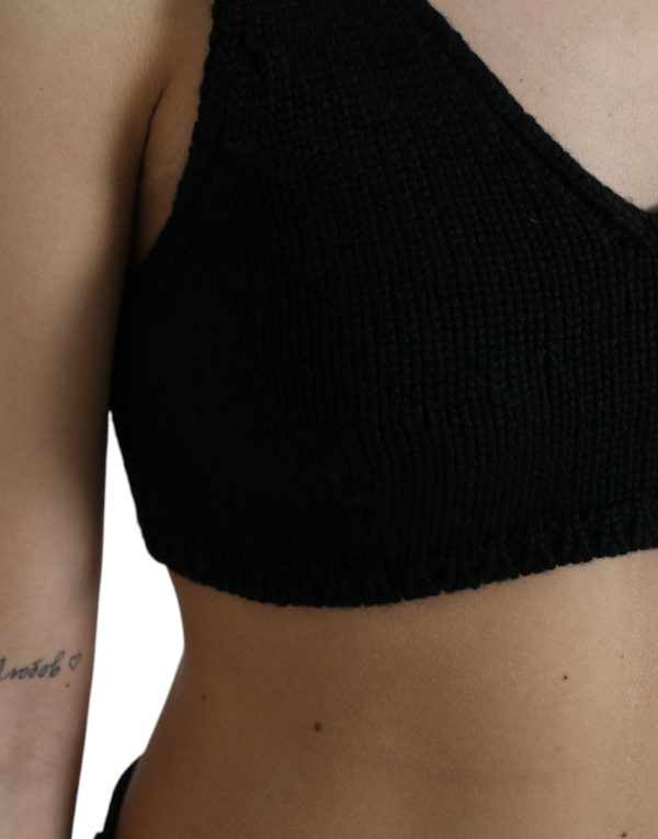 Elegant Black Cashmere Bustier Crop Top - Image 4