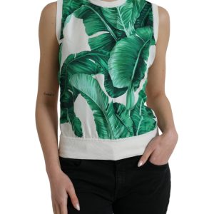 Silk Banana Leaf Print Tank Top