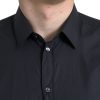 Elegant Navy Blue Slim Fit Dress Shirt - Image 3