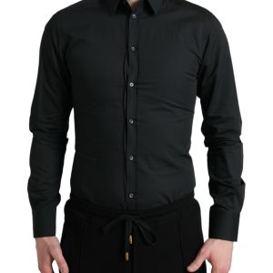 Elegant Slim Black Silk Blend Dress Shirt