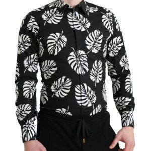 Elegant Leaf Print Slim Fit Dress Shirt