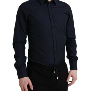 Elegant Navy Jacquard Dress Shirt