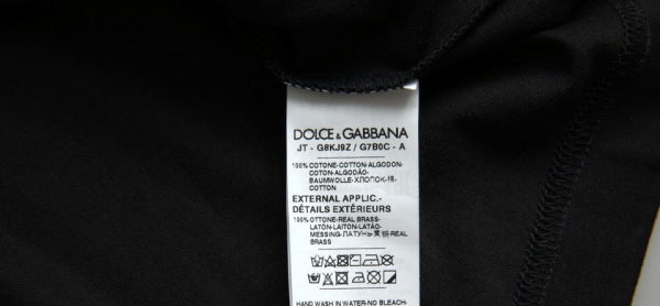 Elegant Black Cotton Crewneck Tee with Dog Tag Detail - Image 5