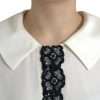 Elegant Off-White Lace-Trim Silk Blouse - Image 4