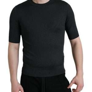 Elegant Silk Crew Neck Tee in Dark Grey
