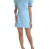 Elegant Sky-Blue Floral Jacquard Mini Dress - Image 2