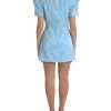 Elegant Sky-Blue Floral Jacquard Mini Dress - Image 3