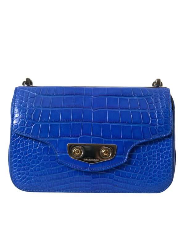 Alligator Skin Mini Shoulder Bag - Elegant Blue - Image 2