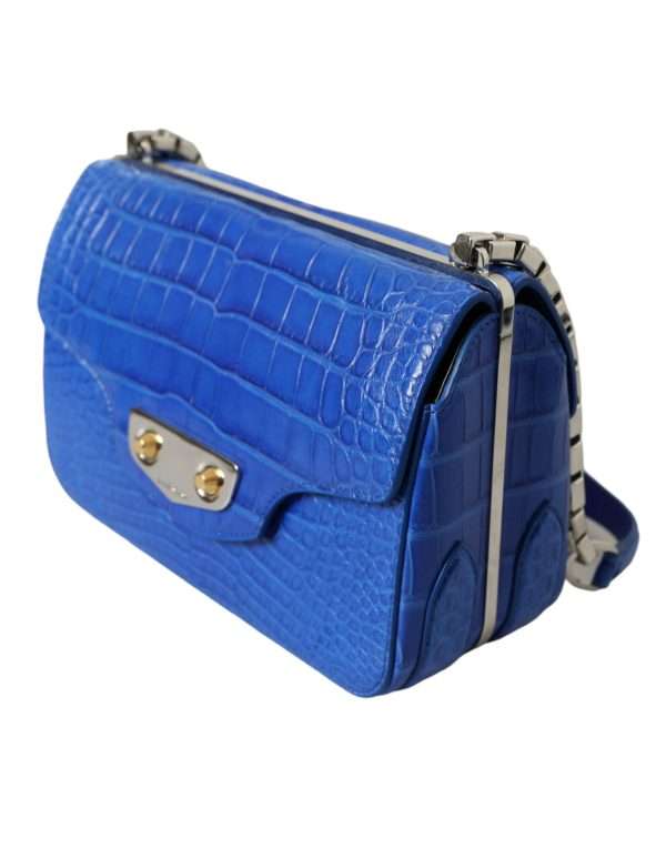 Alligator Skin Mini Shoulder Bag - Elegant Blue - Image 3