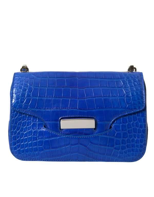 Alligator Skin Mini Shoulder Bag - Elegant Blue - Image 4