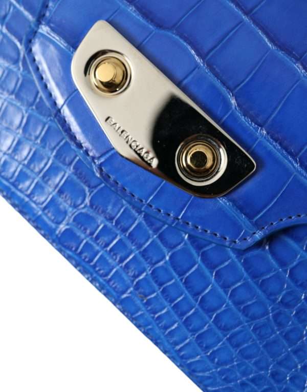 Alligator Skin Mini Shoulder Bag - Elegant Blue - Image 6