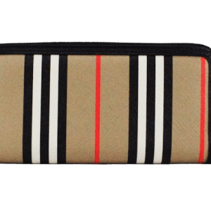 Ellerby Black Leather Icon Stripe Canvas Zip Around Continental Wallet