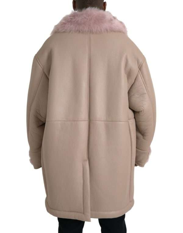 Beige Pink Lamb Leather Shearling Coat Jacket - Image 3