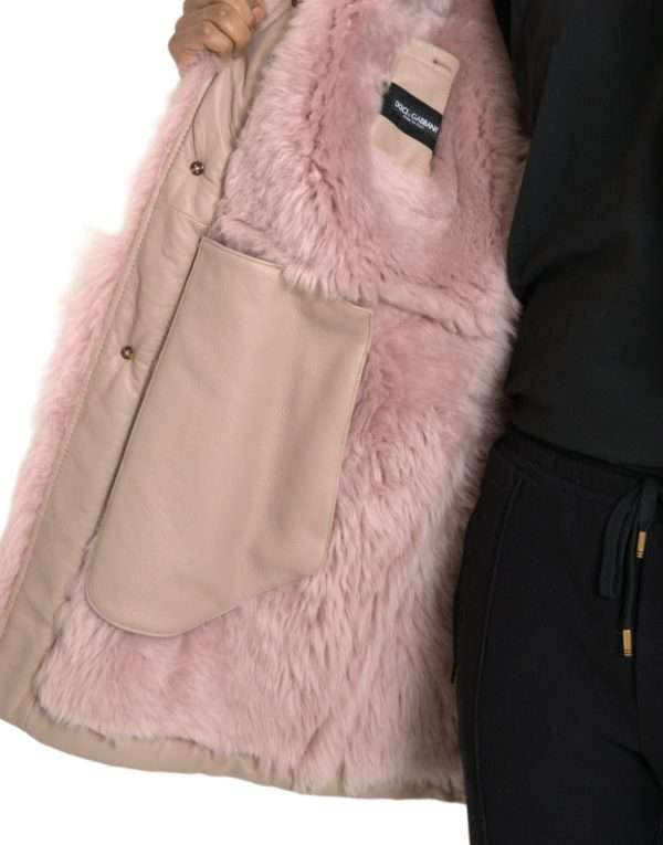 Beige Pink Lamb Leather Shearling Coat Jacket - Image 6