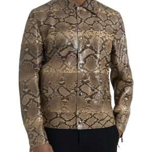 Beige Exotic Leather Biker Blouson Jacket